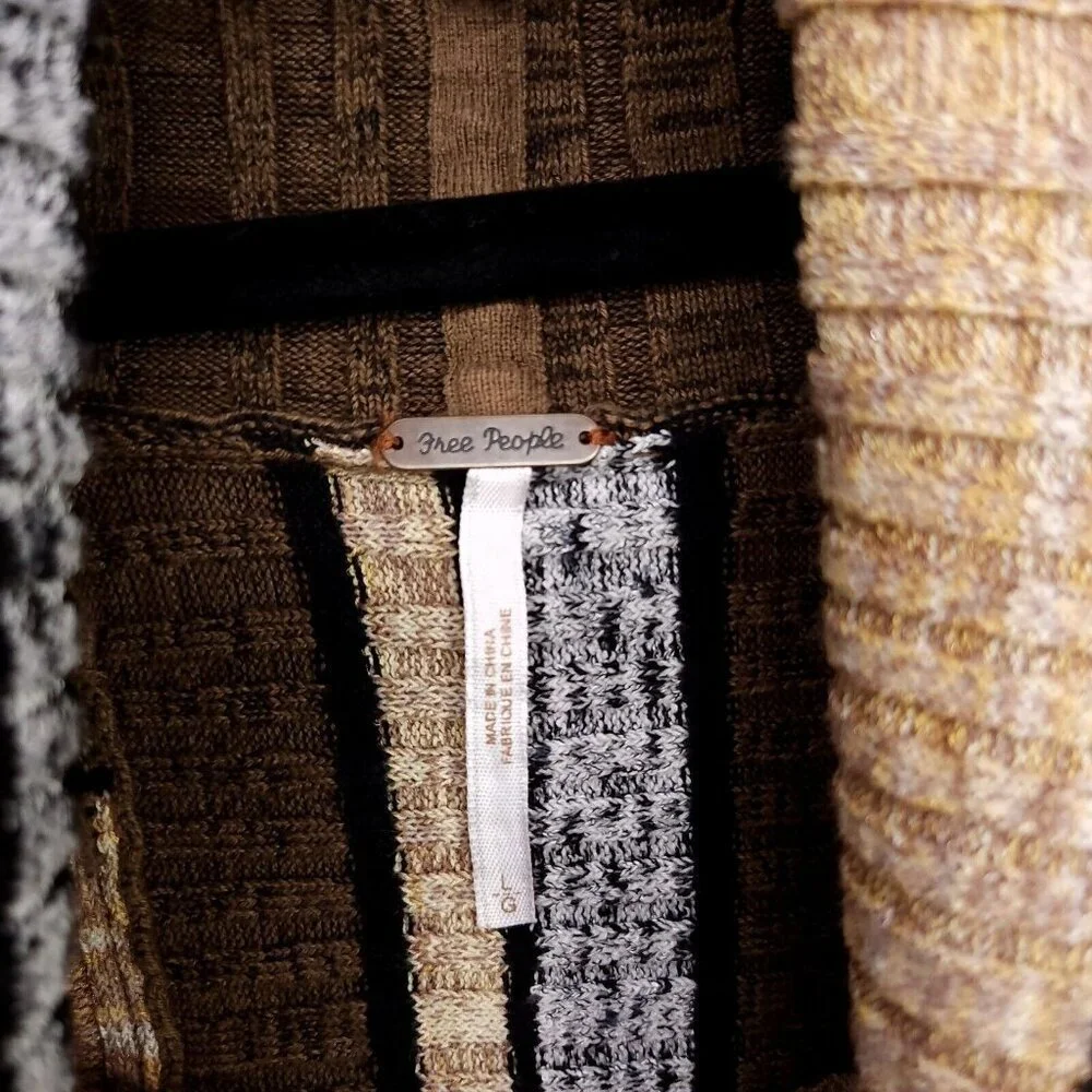 Free People Striped Cowl Neck Top SLarge Blouse Linen Blend Off Shoulder Ribbed - Picture 8 of 12